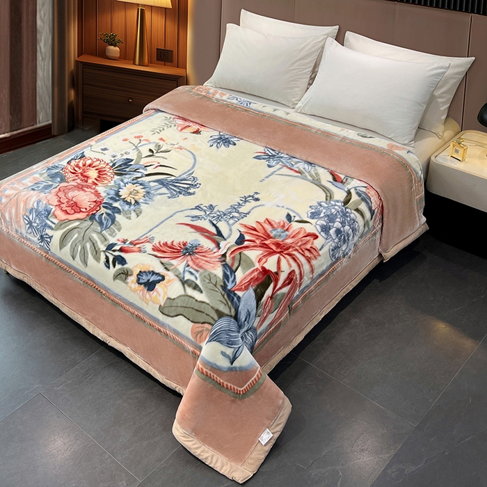 91家纺网 家纺一手货源 找家纺 凯轩毛毯 2025新款加厚双层婚庆云毯  毛毯 春意盎然