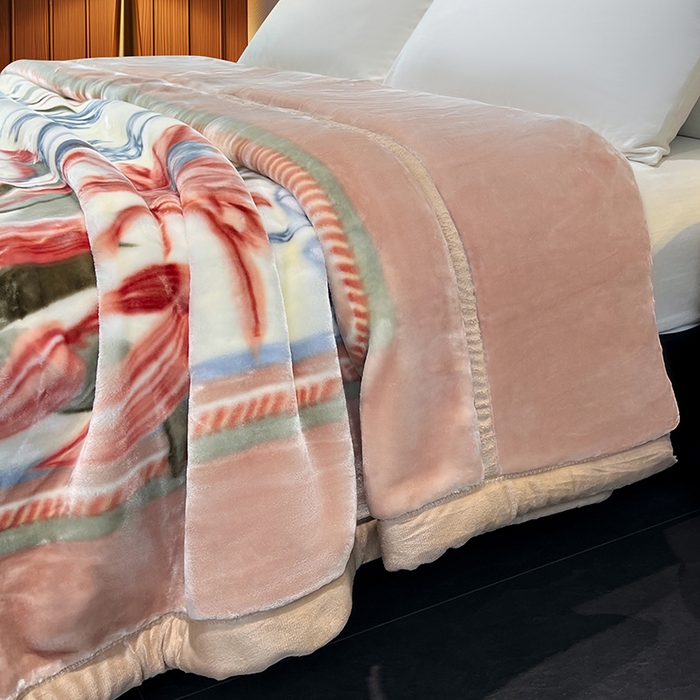 91家纺网 家纺一手货源 找家纺 凯轩毛毯 2025新款加厚双层婚庆云毯  毛毯 春意盎然