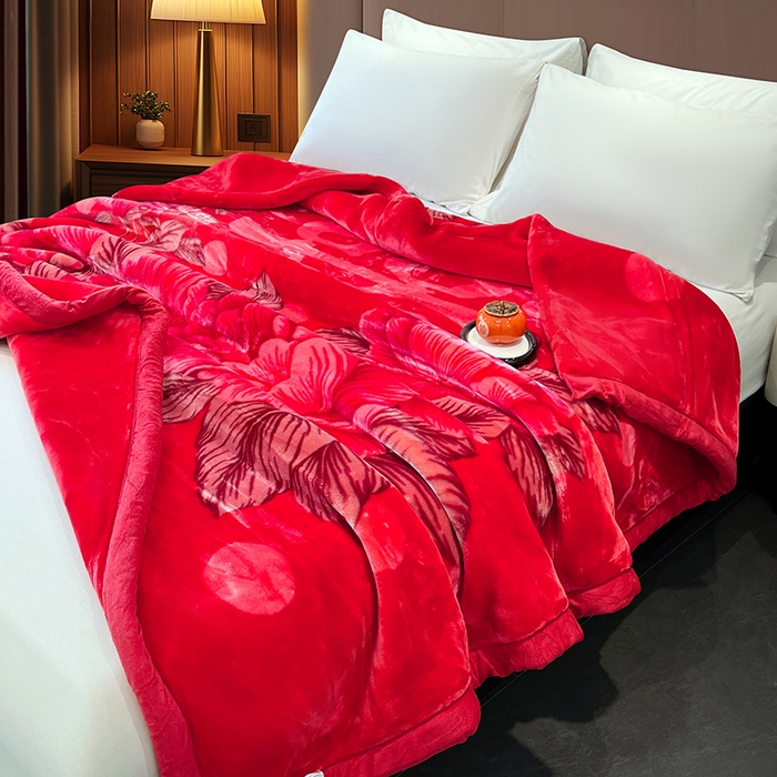 91家纺网 家纺一手货源 找家纺 凯轩毛毯 2025新款加厚双层婚庆云毯  毛毯 锦上添花