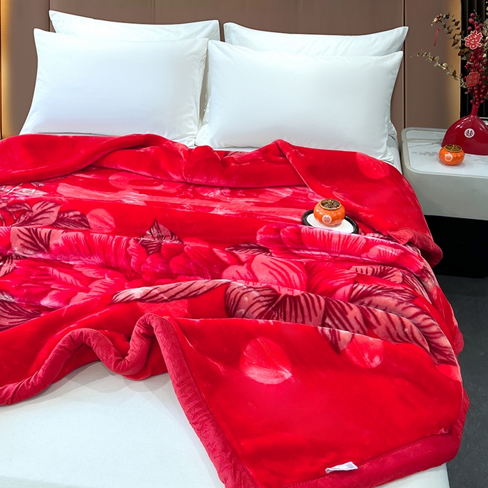 91家纺网 家纺一手货源 找家纺 凯轩毛毯 2025新款加厚双层婚庆云毯  毛毯 锦上添花