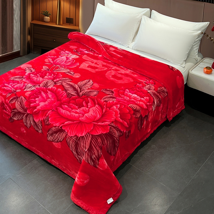 91家纺网 家纺一手货源 找家纺 凯轩毛毯 2025新款加厚双层婚庆云毯  毛毯 锦上添花