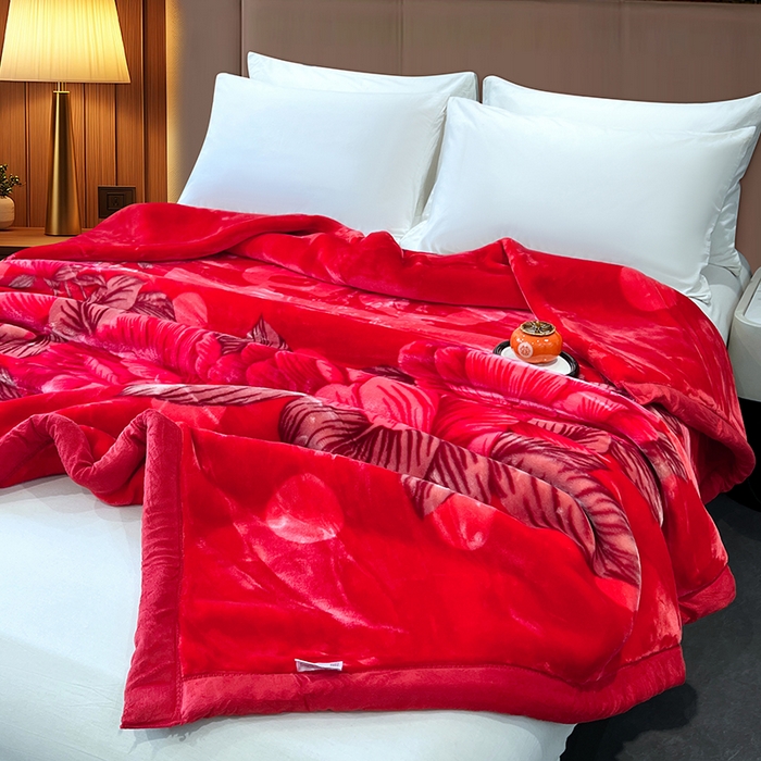 91家纺网 家纺一手货源 找家纺 凯轩毛毯 2025新款加厚双层婚庆云毯  毛毯 锦上添花