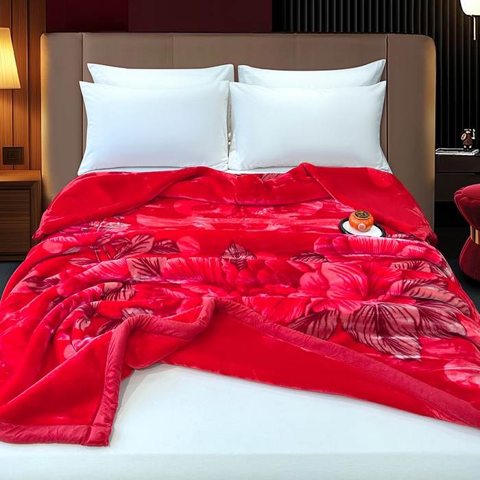 91家纺网 家纺一手货源 找家纺 凯轩毛毯 2025新款加厚双层婚庆云毯  毛毯 锦上添花