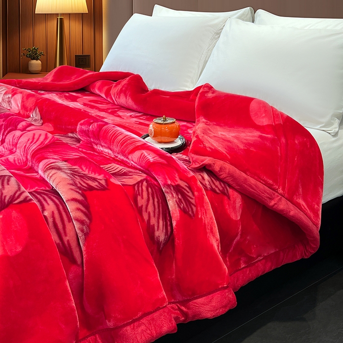 91家纺网 家纺一手货源 找家纺 凯轩毛毯 2025新款加厚双层婚庆云毯  毛毯 锦上添花