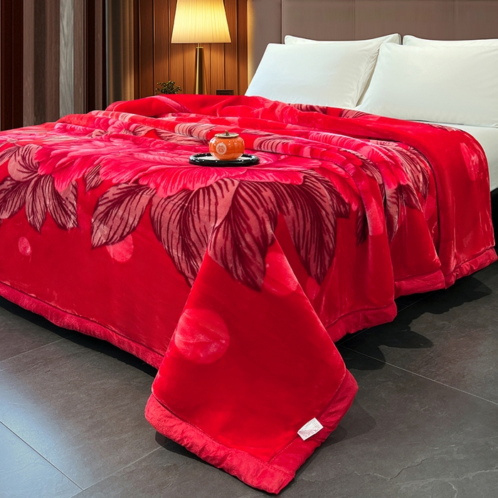 91家纺网 家纺一手货源 找家纺 凯轩毛毯 2025新款加厚双层婚庆云毯  毛毯 锦上添花