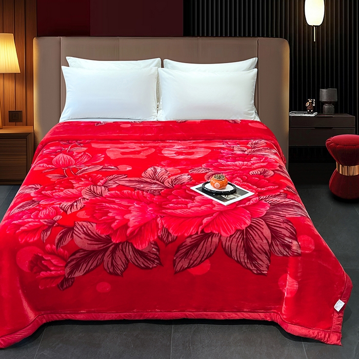 91家纺网 家纺一手货源 找家纺 凯轩毛毯 2025新款加厚双层婚庆云毯  毛毯 锦上添花