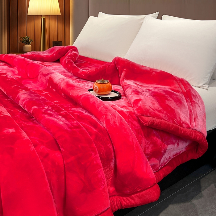 91家纺网 家纺一手货源 找家纺 凯轩毛毯 2025新款加厚双层婚庆云毯  毛毯 玫瑰庄园