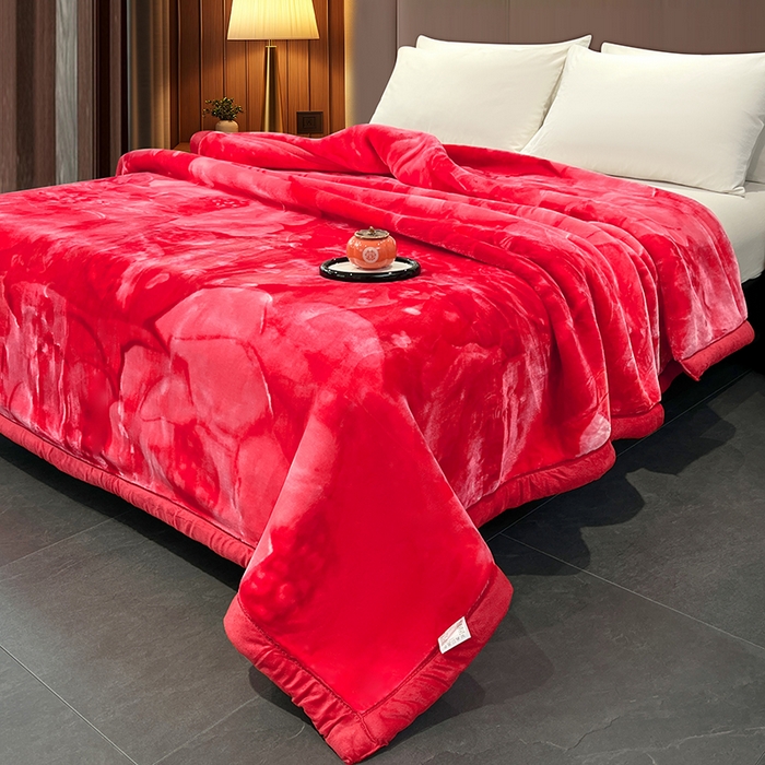 91家纺网 家纺一手货源 找家纺 凯轩毛毯 2025新款加厚双层婚庆云毯  毛毯 玫瑰庄园