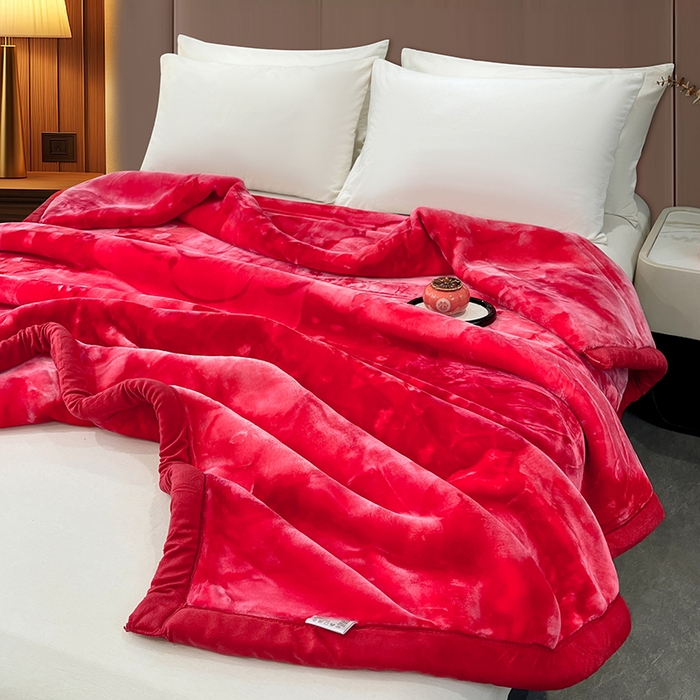 91家纺网 家纺一手货源 找家纺 凯轩毛毯 2025新款加厚双层婚庆云毯  毛毯 玫瑰庄园