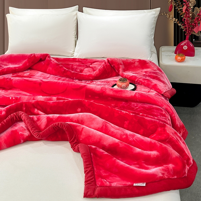 91家纺网 家纺一手货源 找家纺 凯轩毛毯 2025新款加厚双层婚庆云毯  毛毯 玫瑰庄园