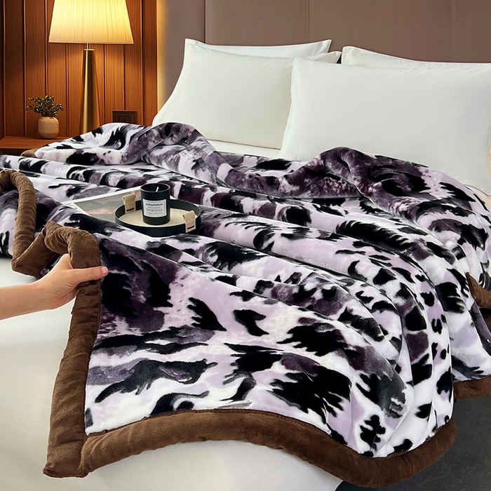 91家纺网 家纺一手货源 找家纺 凯轩毛毯 2025新款加厚双层婚庆云毯  毛毯 水墨豹纹