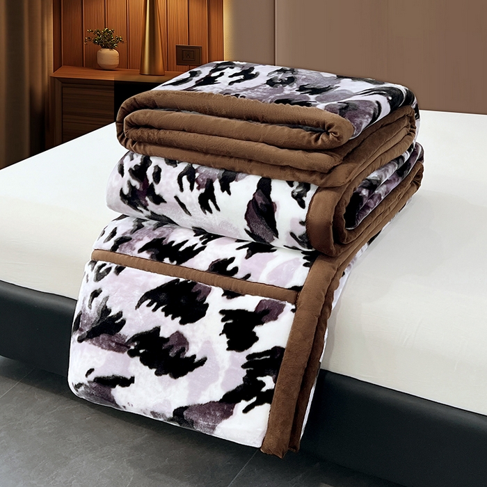 91家纺网 家纺一手货源 找家纺 凯轩毛毯 2025新款加厚双层婚庆云毯  毛毯 水墨豹纹