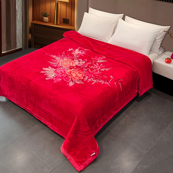 91家纺网 家纺一手货源 找家纺 凯轩毛毯 2025新款加厚双层婚庆云毯  毛毯 心花怒放