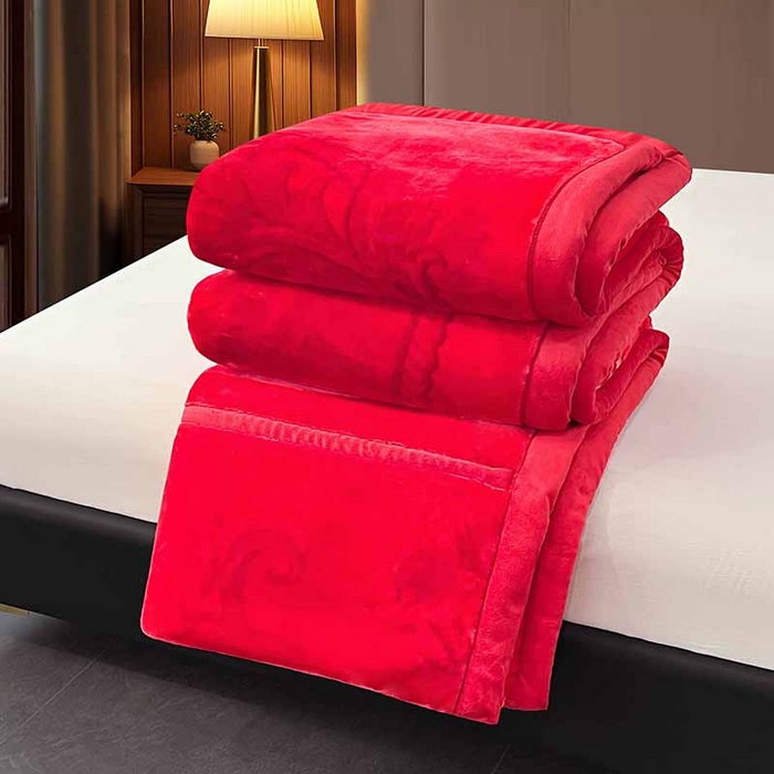 91家纺网 家纺一手货源 找家纺 凯轩毛毯 2025新款加厚双层婚庆云毯  毛毯 心花怒放