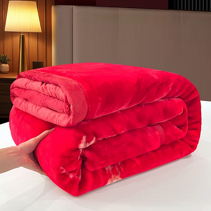 91家纺网 家纺一手货源 找家纺 凯轩毛毯 2025新款加厚双层婚庆云毯  毛毯 心花怒放