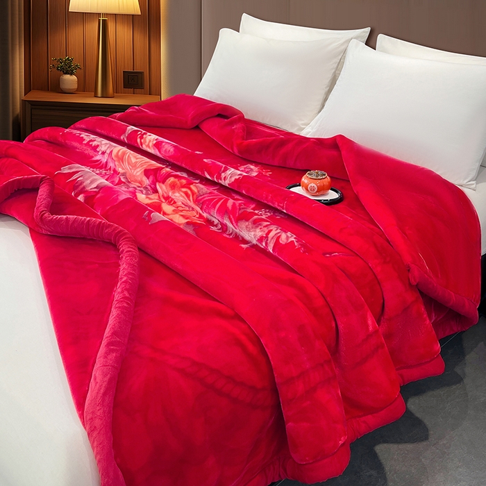 91家纺网 家纺一手货源 找家纺 凯轩毛毯 2025新款加厚双层婚庆云毯  毛毯 心花怒放