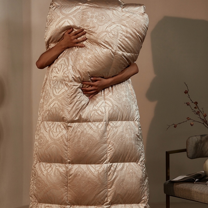 91家纺网 家纺一手货源 找家纺 织梦人羽绒工厂店 2025新款高蓬松羽绒羽毛被大牌同款花型-高精密提花系列 高精密提花-时尚语录-金