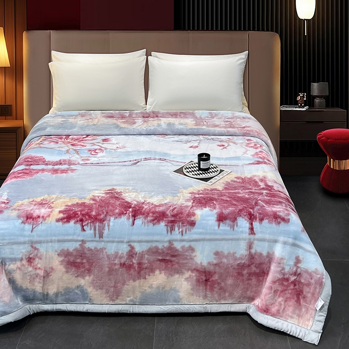 91家纺网 家纺一手货源 找家纺 凯轩毛毯 2025新款加厚双层婚庆云毯  毛毯 烟雨蒙蒙