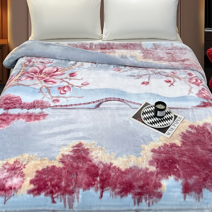 91家纺网 家纺一手货源 找家纺 凯轩毛毯 2025新款加厚双层婚庆云毯  毛毯 烟雨蒙蒙