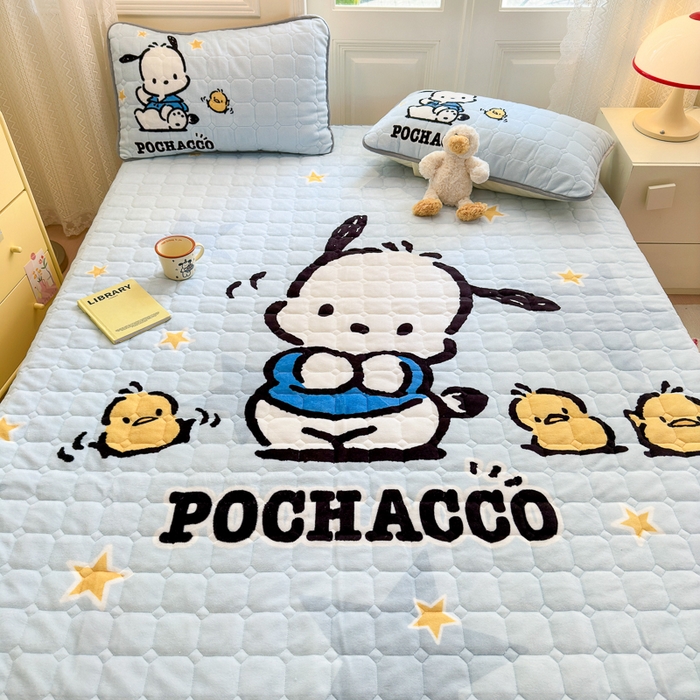 91家纺网 家纺一手货源 找家纺 希诺家居 2025新款正版授权三丽鸥大版牛奶绒床垫三件套床褥学生宿舍床垫 星星帕恰狗