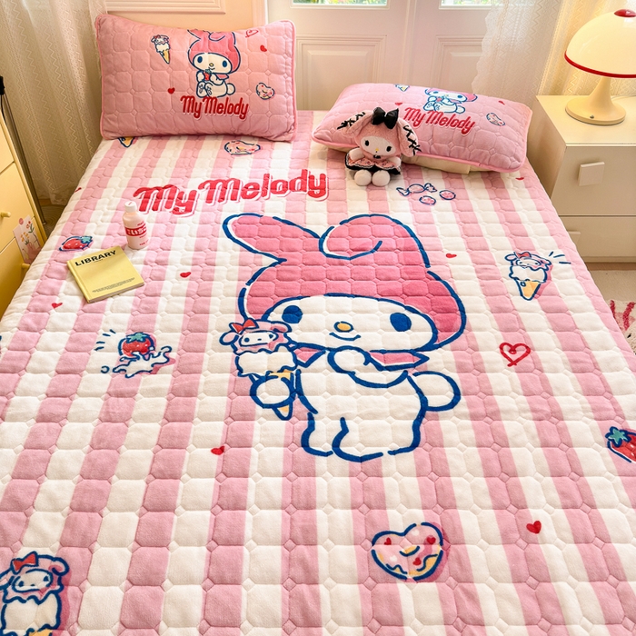 91家纺网 家纺一手货源 找家纺 希诺家居 2025新款正版授权三丽鸥大版牛奶绒床垫三件套床褥学生宿舍床垫 甜筒美乐蒂