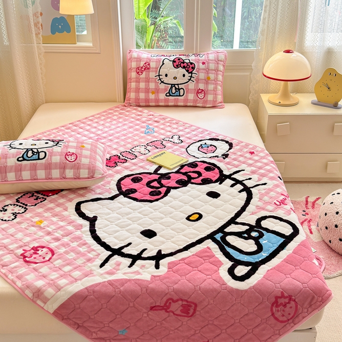 91家纺网 家纺一手货源 找家纺 （总）希诺家居 2025新款正版授权三丽鸥大版牛奶绒床垫三件套床褥学生宿舍床垫