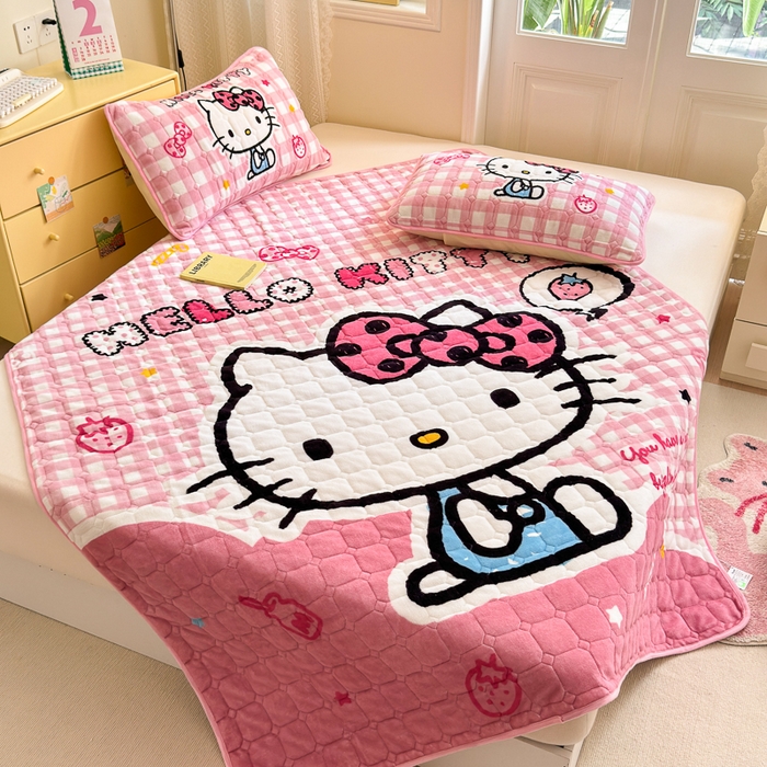 91家纺网 家纺一手货源 找家纺 （总）希诺家居 2025新款正版授权三丽鸥大版牛奶绒床垫三件套床褥学生宿舍床垫