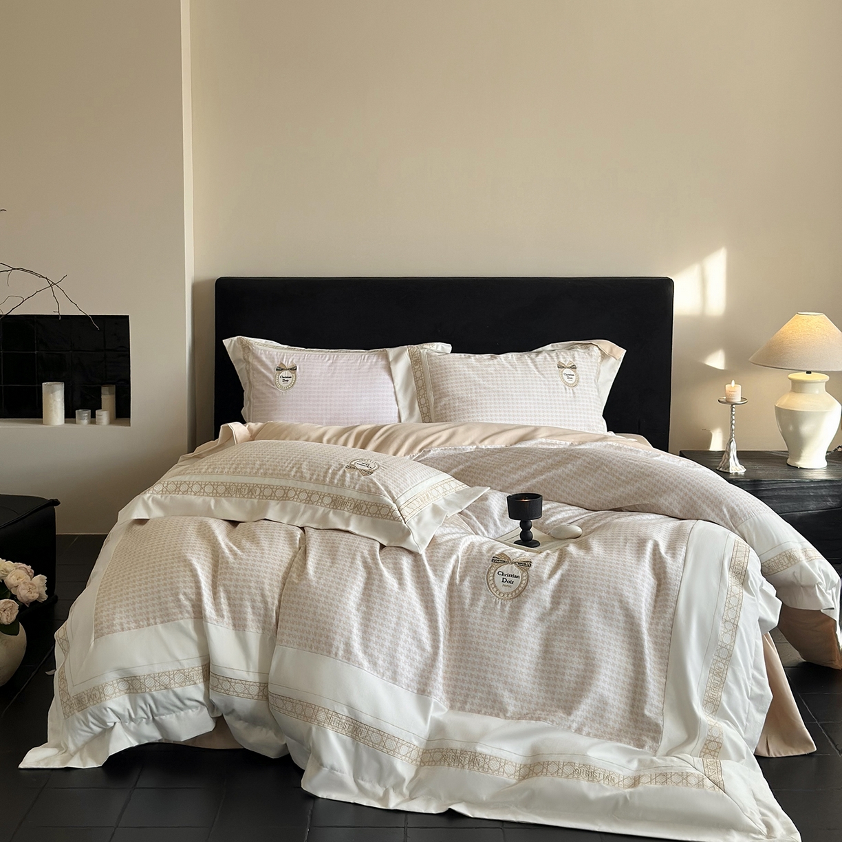 MIU缪家居 2025新款100支全棉磨毛四件套-莫妮卡 莫妮卡-卡其