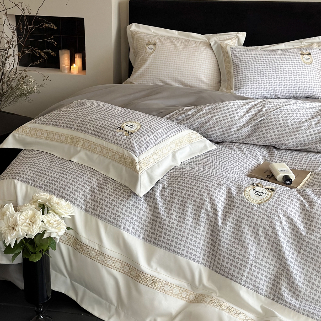 91家纺网 家纺一手货源 找家纺 MIU缪家居 2025新款100支全棉磨毛四件套-莫妮卡 莫妮卡-浅灰