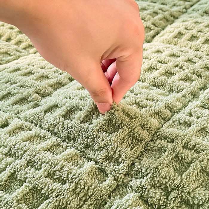 91家纺网 家纺一手货源 找家纺 喜居 2025新款舒棉绒华夫格床褥垫 茉绿