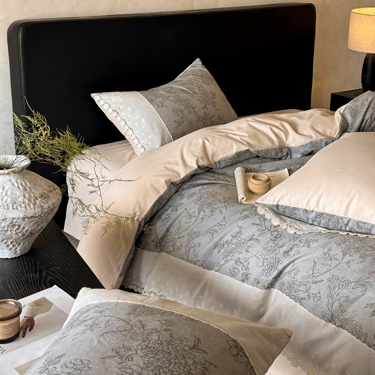 91家纺网 家纺一手货源 找家纺 宜代光年 2025新款全棉磨毛花边四件套 花眠