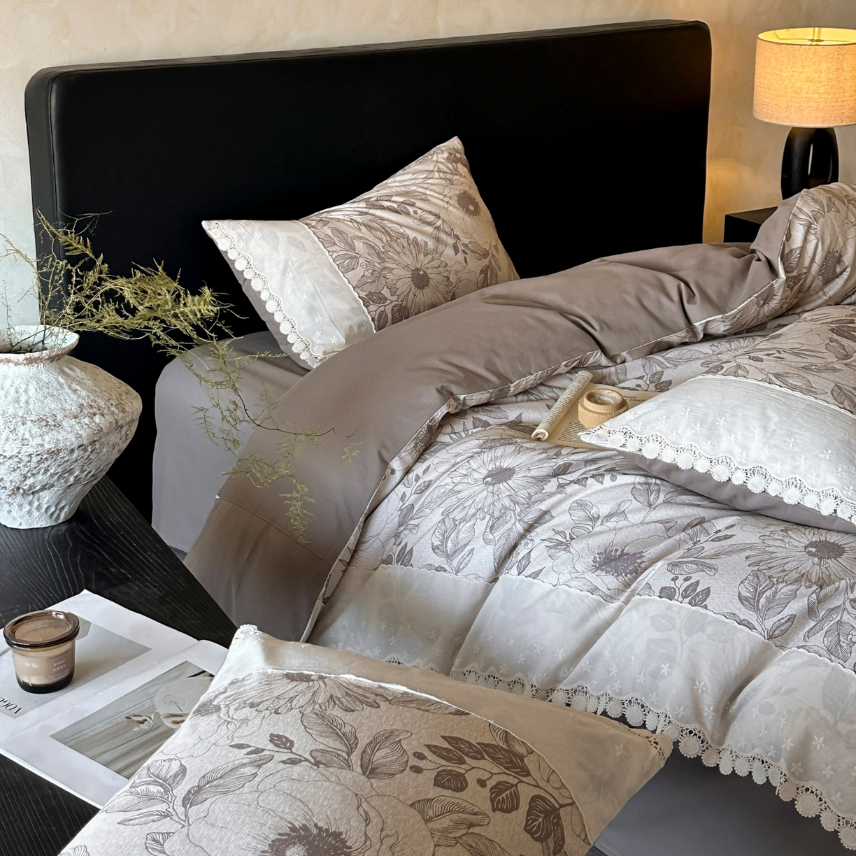 91家纺网 家纺一手货源 找家纺 宜代光年 2025新款全棉磨毛花边四件套 花漾