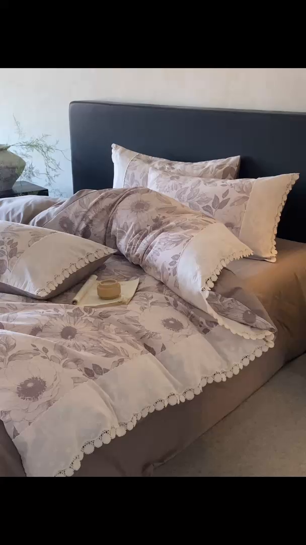 91家纺网 家纺一手货源 找家纺 宜代光年 2025新款全棉磨毛花边四件套 花漾