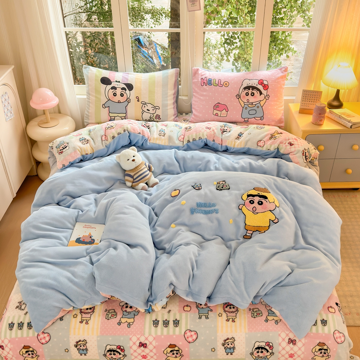 91家纺网 家纺一手货源 找家纺 一霖家纺 2025新款小清新牛奶绒毛巾绣四件套-第一波 动感BIUBIU绒