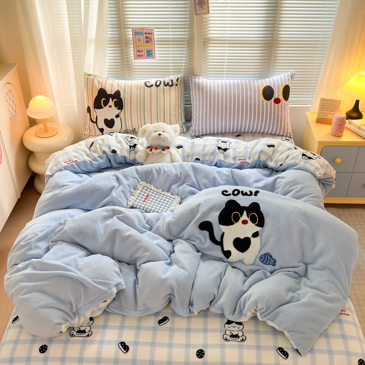 91家纺网 家纺一手货源 找家纺 （总）一霖家纺 2025新款小清新牛奶绒毛巾绣四件套-第一波