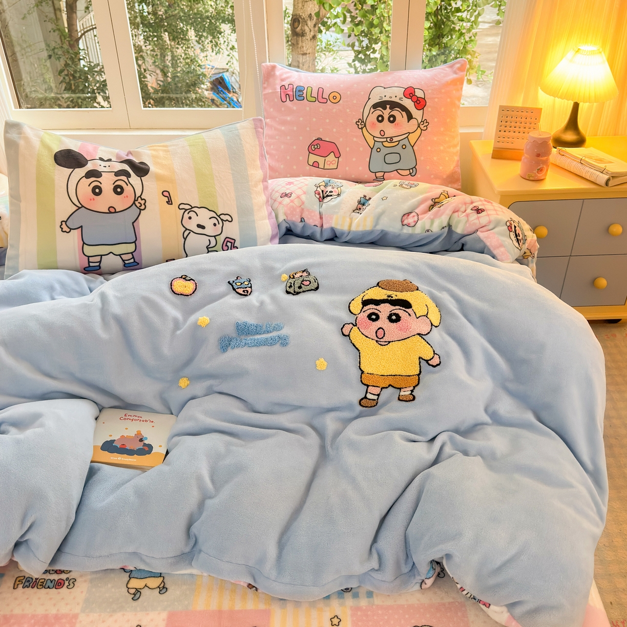 91家纺网 家纺一手货源 找家纺 一霖家纺 2025新款小清新牛奶绒毛巾绣四件套-第一波 动感BIUBIU绒