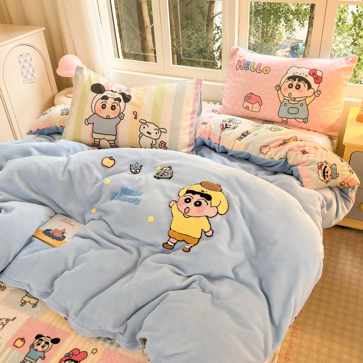 91家纺网 家纺一手货源 找家纺 一霖家纺 2025新款小清新牛奶绒毛巾绣四件套-第一波 动感BIUBIU绒