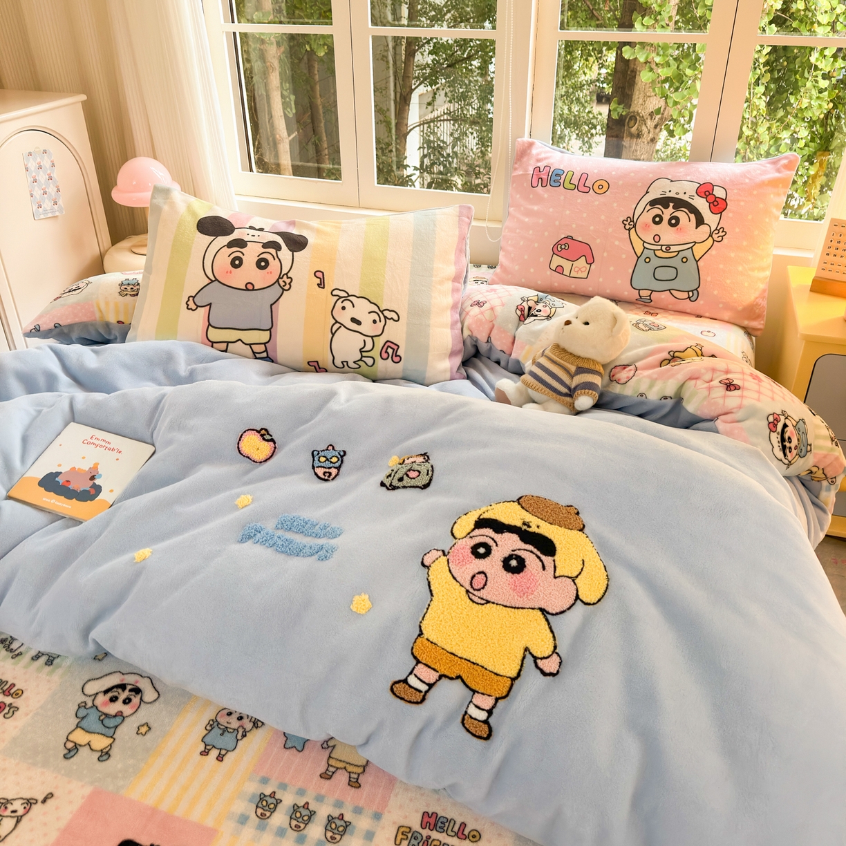 91家纺网 家纺一手货源 找家纺 一霖家纺 2025新款小清新牛奶绒毛巾绣四件套-第一波 动感BIUBIU绒