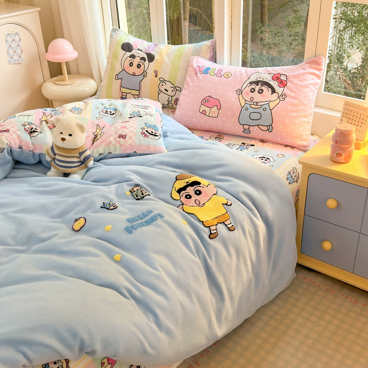 91家纺网 家纺一手货源 找家纺 一霖家纺 2025新款小清新牛奶绒毛巾绣四件套-第一波 动感BIUBIU绒