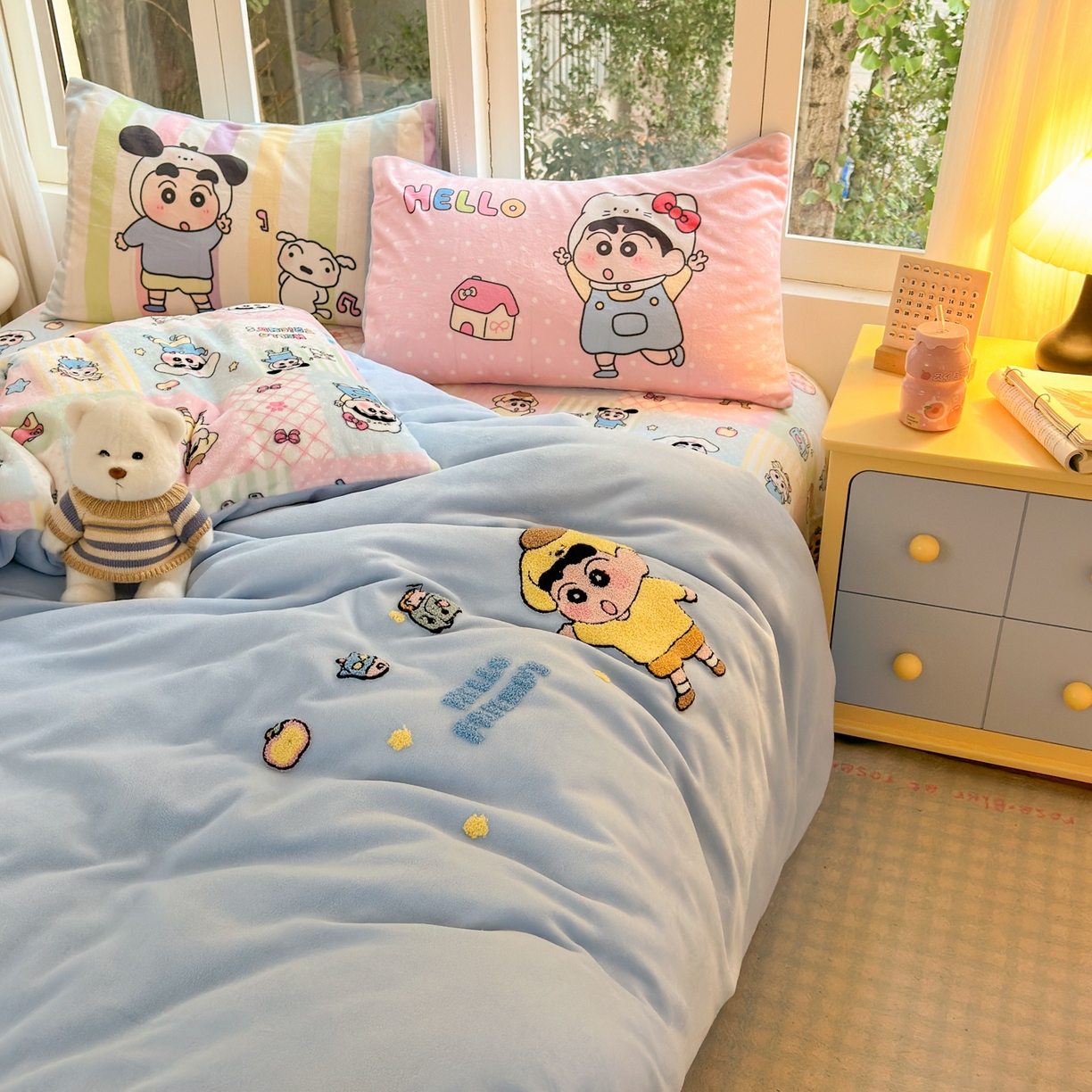 91家纺网 家纺一手货源 找家纺 一霖家纺 2025新款小清新牛奶绒毛巾绣四件套-第一波 动感BIUBIU绒