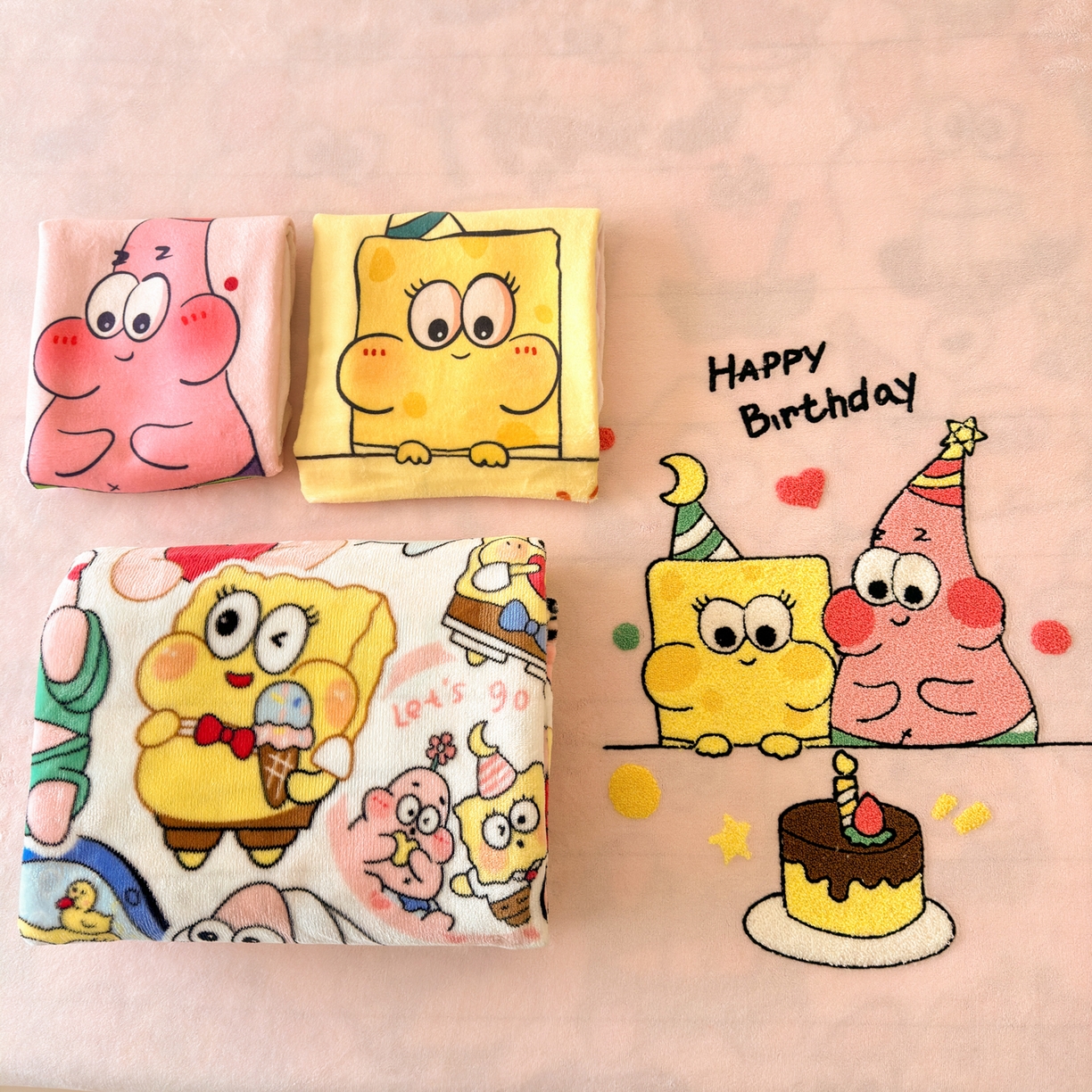 91家纺网 家纺一手货源 找家纺 一霖家纺 2025新款小清新牛奶绒毛巾绣四件套-第一波 过生日的海宝和派派绒