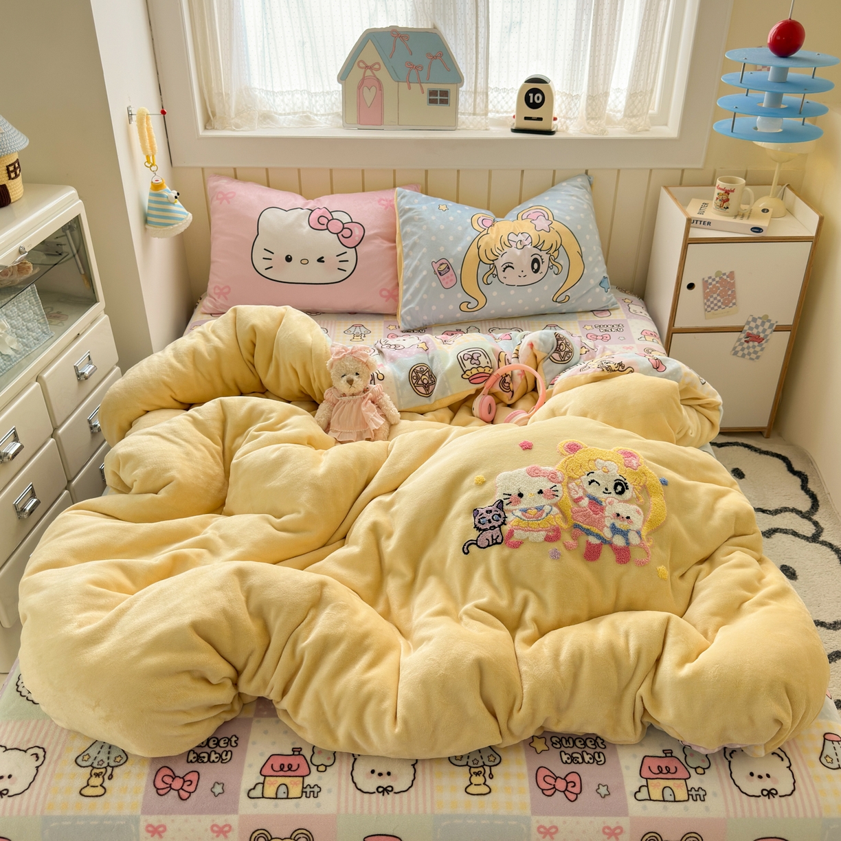 一霖家纺 2025新款小清新牛奶绒毛巾绣四件套-第一波 美少女战士-黄