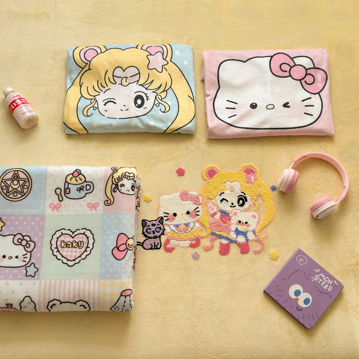 91家纺网 家纺一手货源 找家纺 一霖家纺 2025新款小清新牛奶绒毛巾绣四件套-第一波 美少女战士-黄