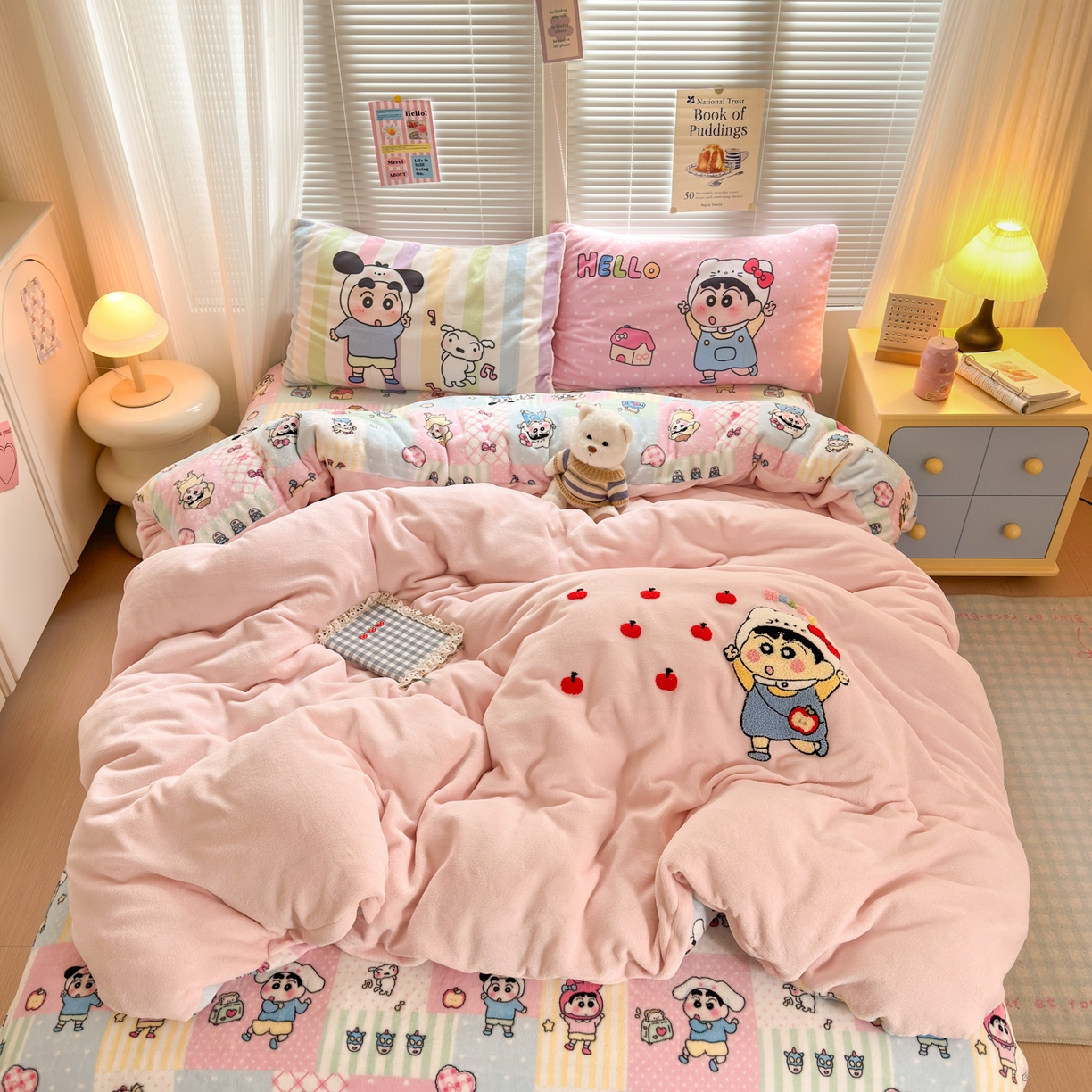 一霖家纺 2025新款小清新牛奶绒毛巾绣四件套-第一波 苹果新新