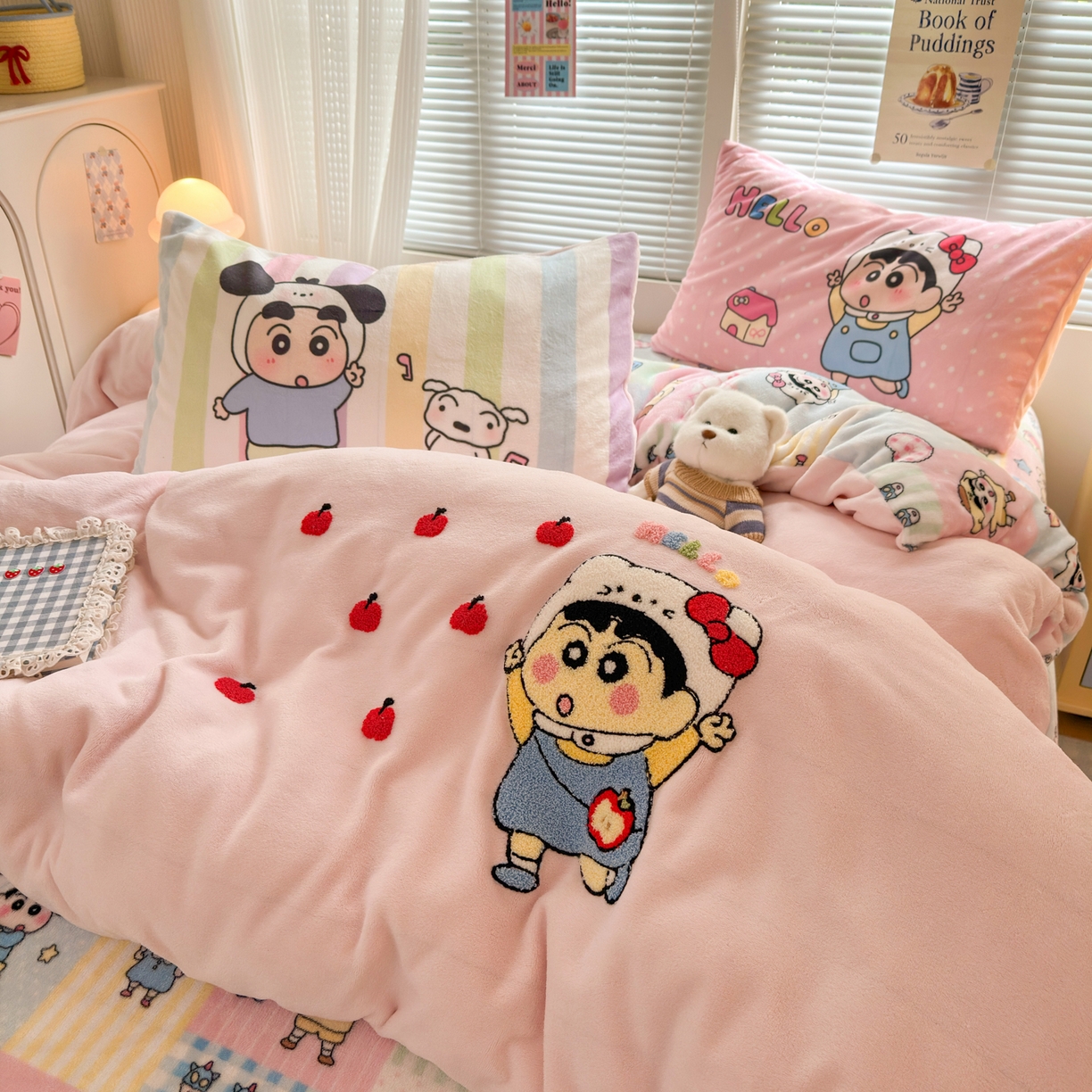 91家纺网 家纺一手货源 找家纺 一霖家纺 2025新款小清新牛奶绒毛巾绣四件套-第一波 苹果新新