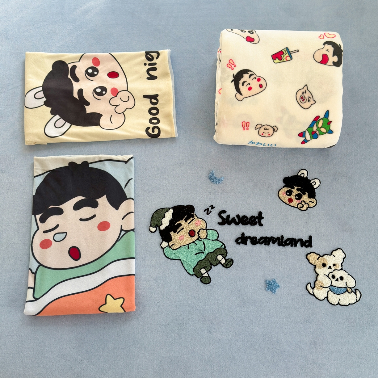 91家纺网 家纺一手货源 找家纺 一霖家纺 2025新款小清新牛奶绒毛巾绣四件套-第一波 晚安小新绒