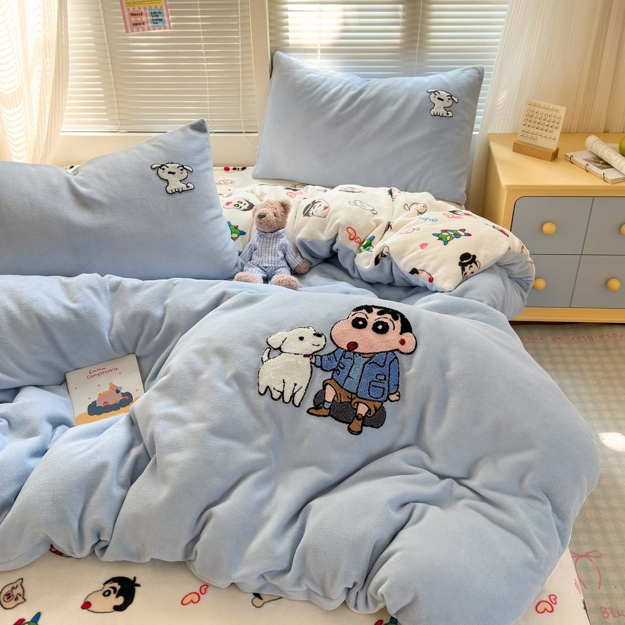 91家纺网 家纺一手货源 找家纺 一霖家纺 2025新款小清新牛奶绒毛巾绣四件套-第一波 新新大白绒