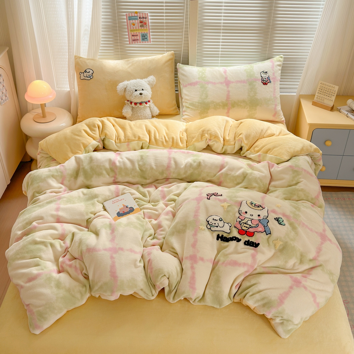 一霖家纺 2025新款小清新牛奶绒毛巾绣四件套-第一波 元气小猫