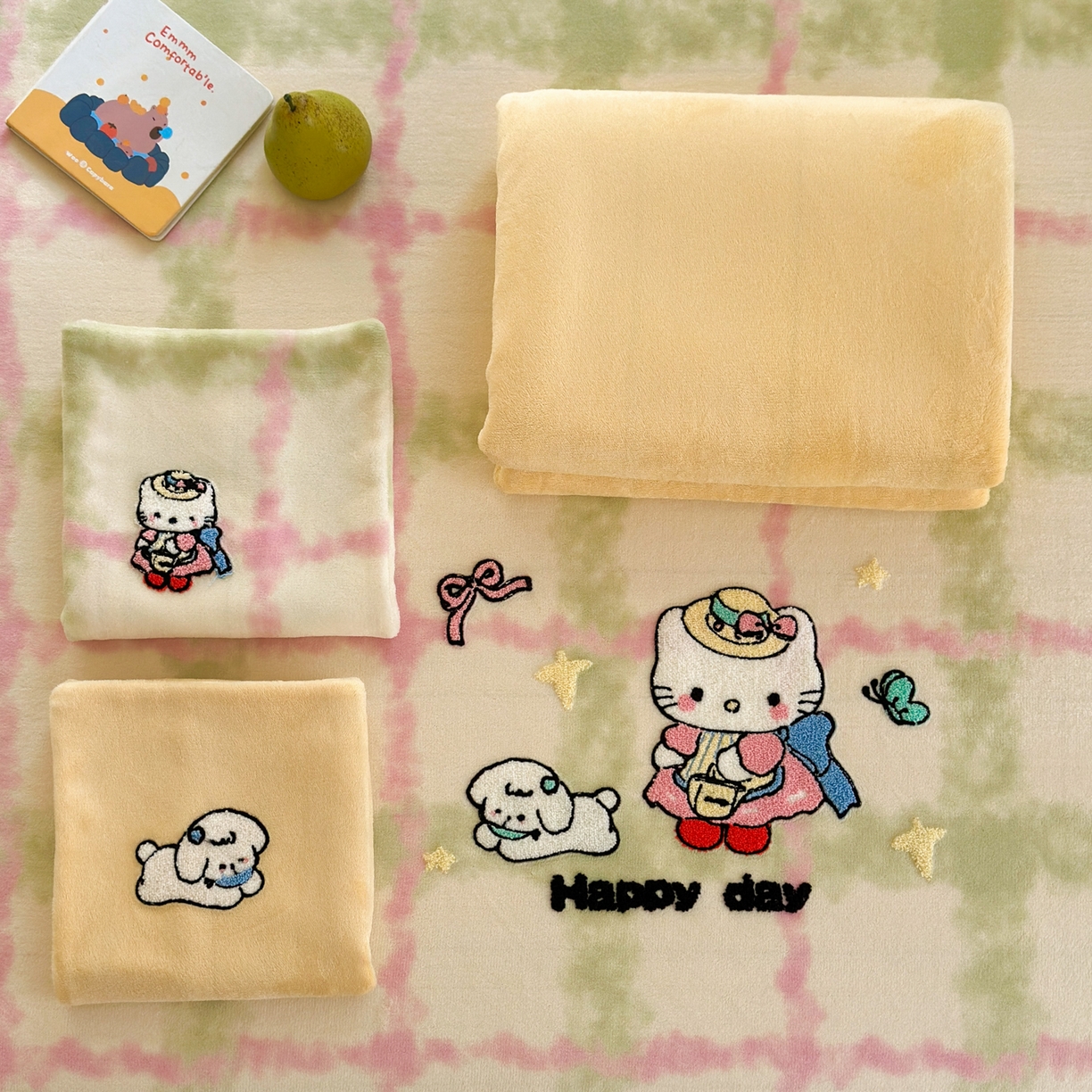 91家纺网 家纺一手货源 找家纺 一霖家纺 2025新款小清新牛奶绒毛巾绣四件套-第一波 元气小猫