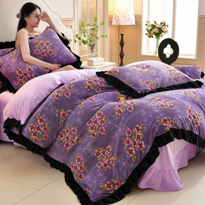 曼尼 2025新款韩版花边牛奶绒四件套 韩版-小雏菊